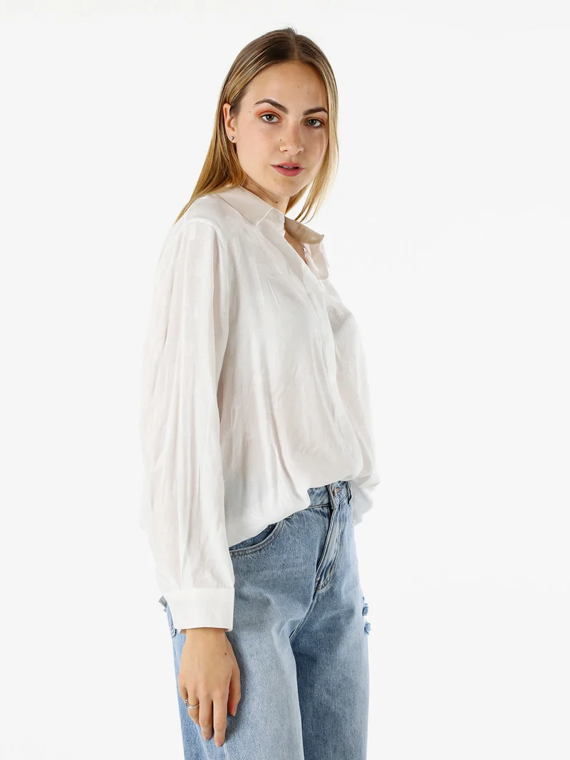 Camicia donna oversize a maniche lunghe in misto cotone - bianco