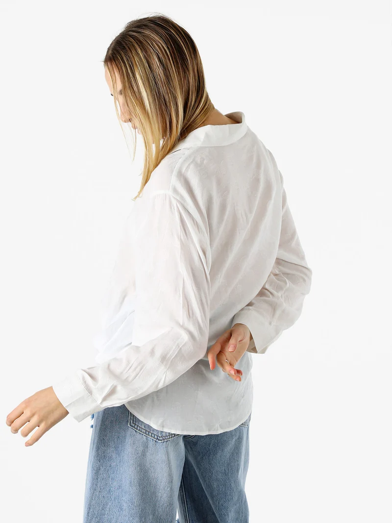 Camicia donna oversize a maniche lunghe in misto cotone - bianco