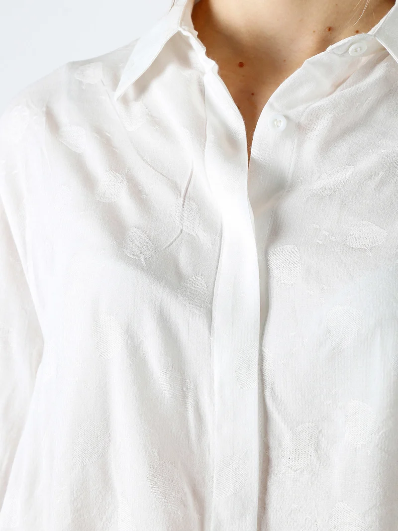 Camicia donna oversize a maniche lunghe in misto cotone - bianco