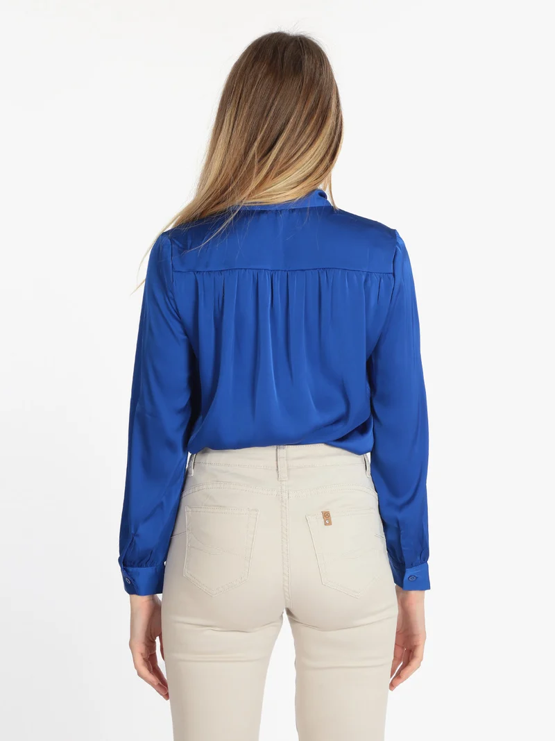 Blusa donna in raso con cravatta - blu