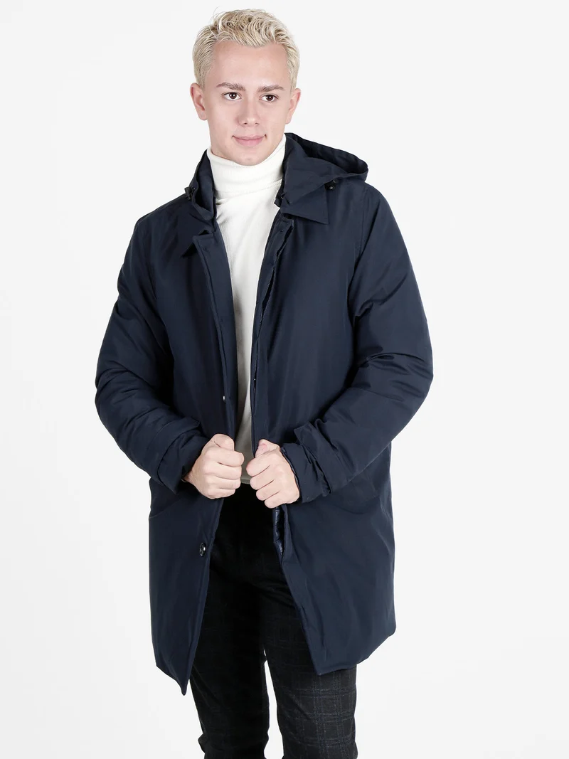 Giubbotto da uomo imbottito e impermeabile con cappuccio - blu scuro