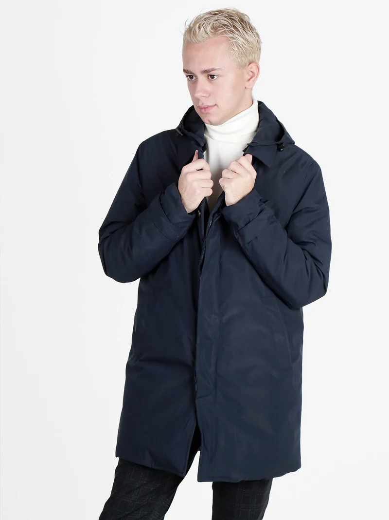 Giubbotto da uomo imbottito e impermeabile con cappuccio - blu scuro