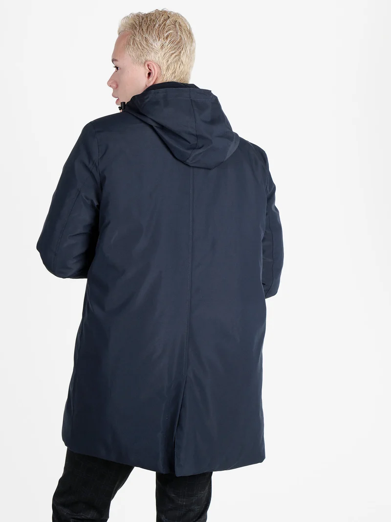 Giubbotto da uomo imbottito e impermeabile con cappuccio - blu scuro