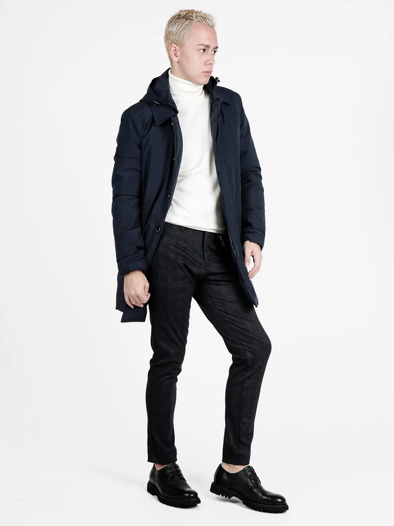 Giubbotto da uomo imbottito e impermeabile con cappuccio - blu scuro
