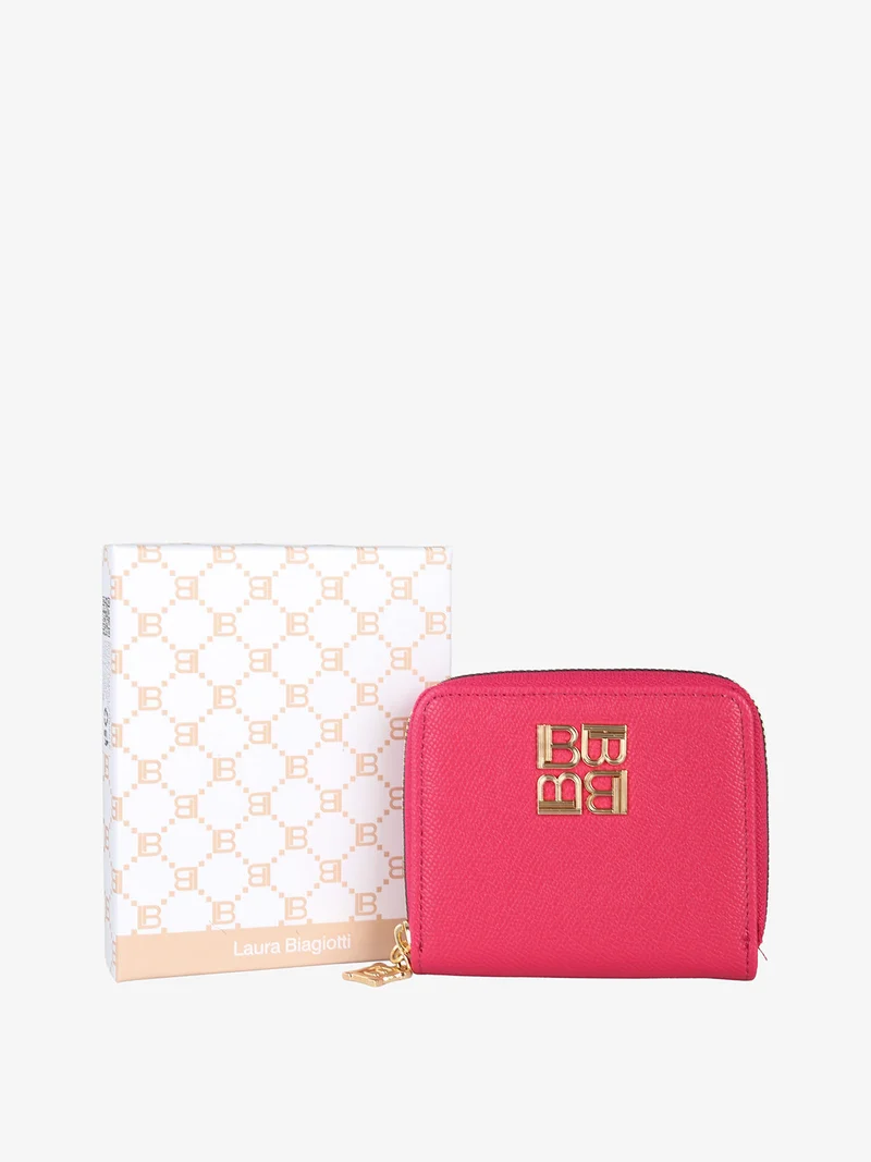 Portafoglio mini da donna zip e logo - fucsia