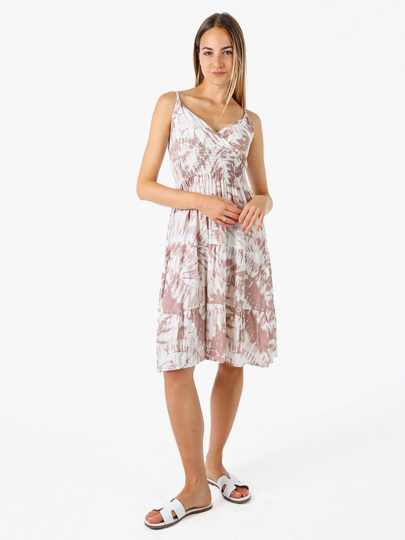 Vestito donna in cotone con spalline strette - beige