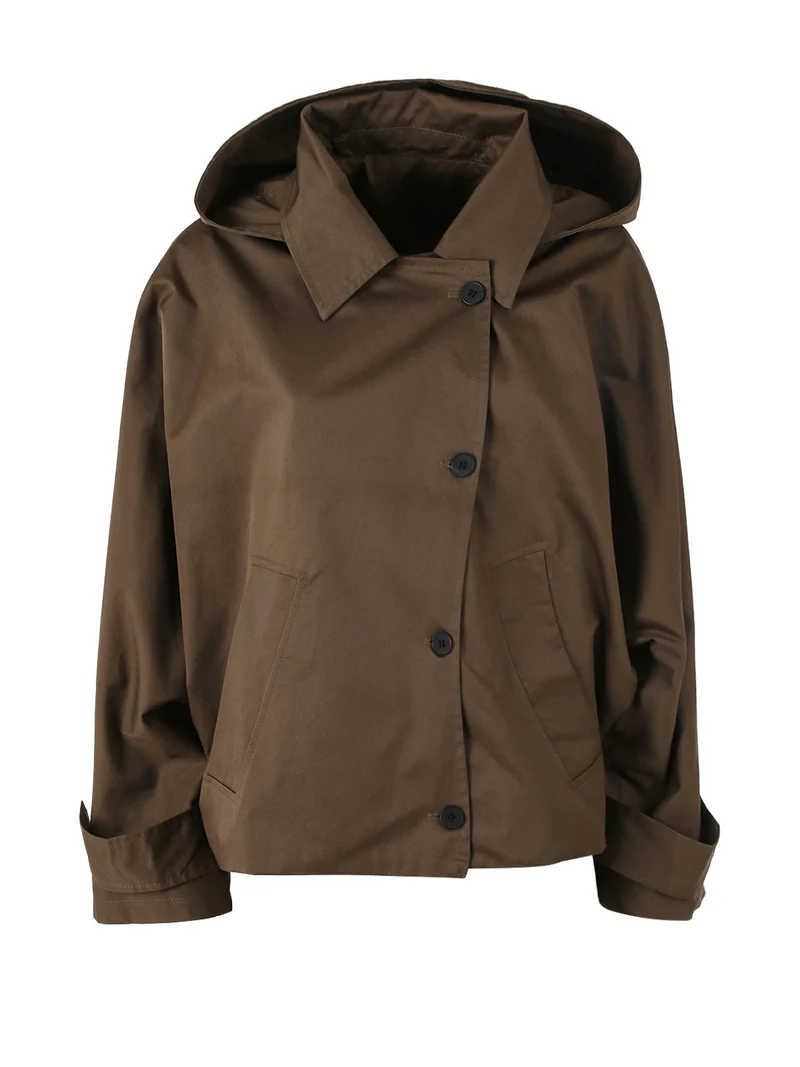 Giacca donna oversize in cotone con maniche a pipistrello e cappuccio - moro