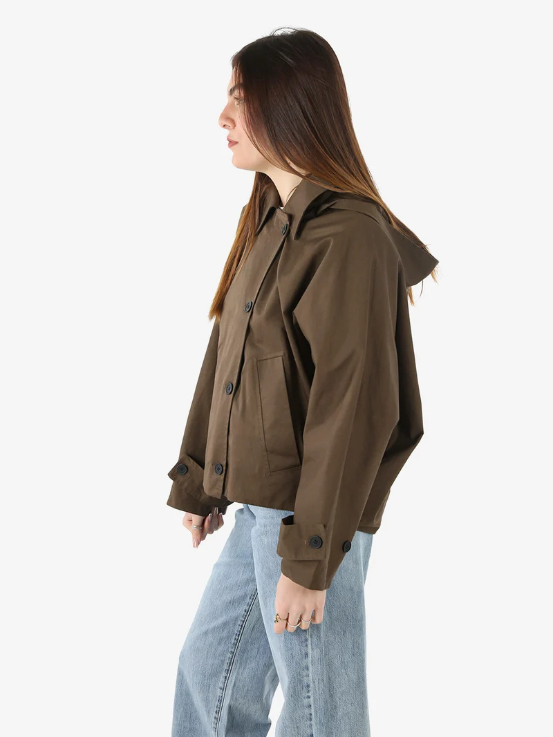 Giacca donna oversize in cotone con maniche a pipistrello e cappuccio - moro