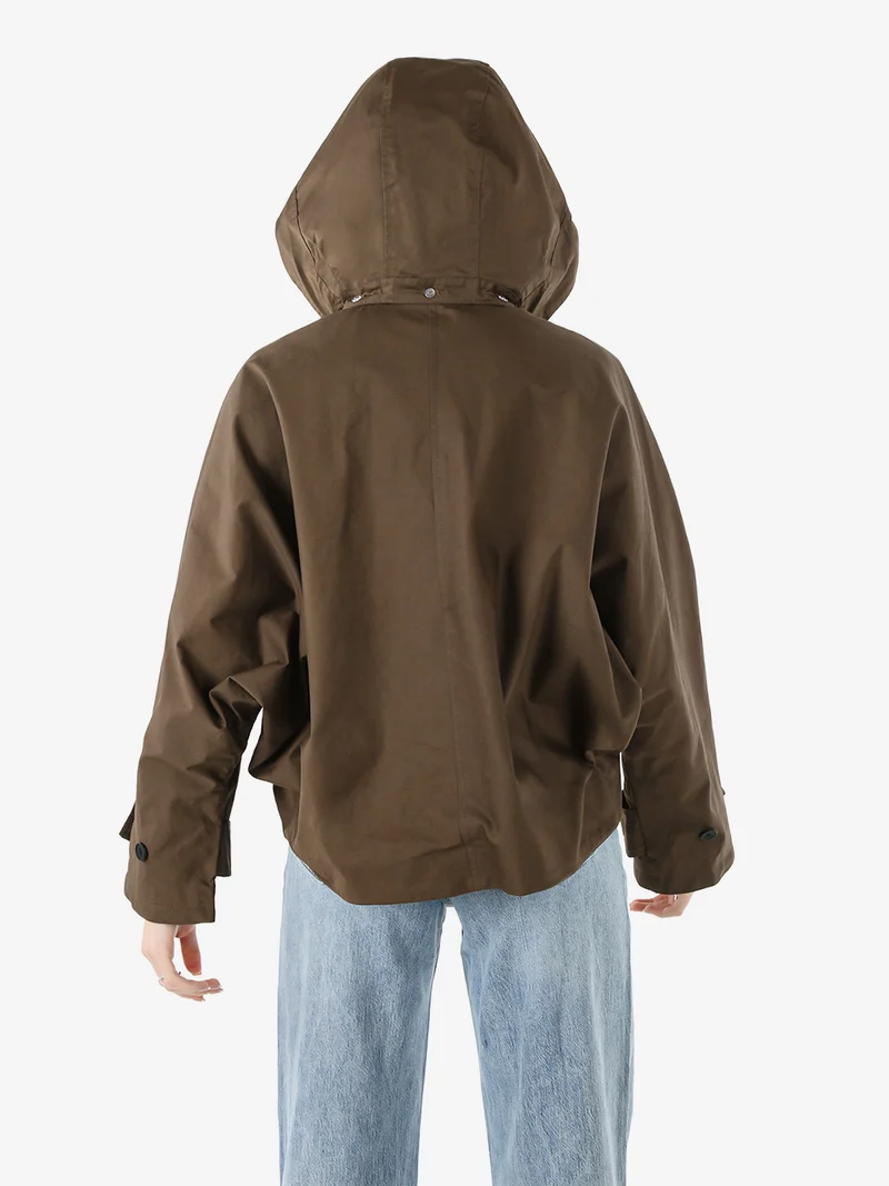 Giacca donna oversize in cotone con maniche a pipistrello e cappuccio - moro
