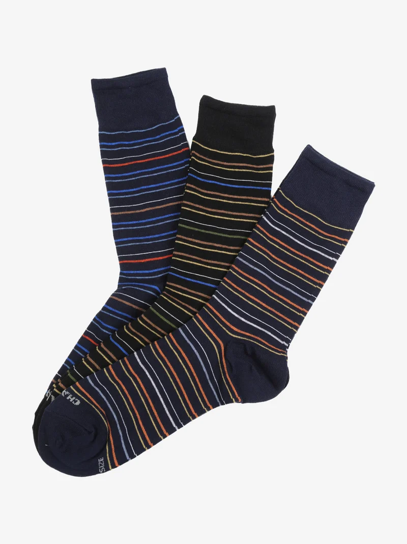 Confezione da 3 paia di calze corte a righe da uomo in cotone - nero