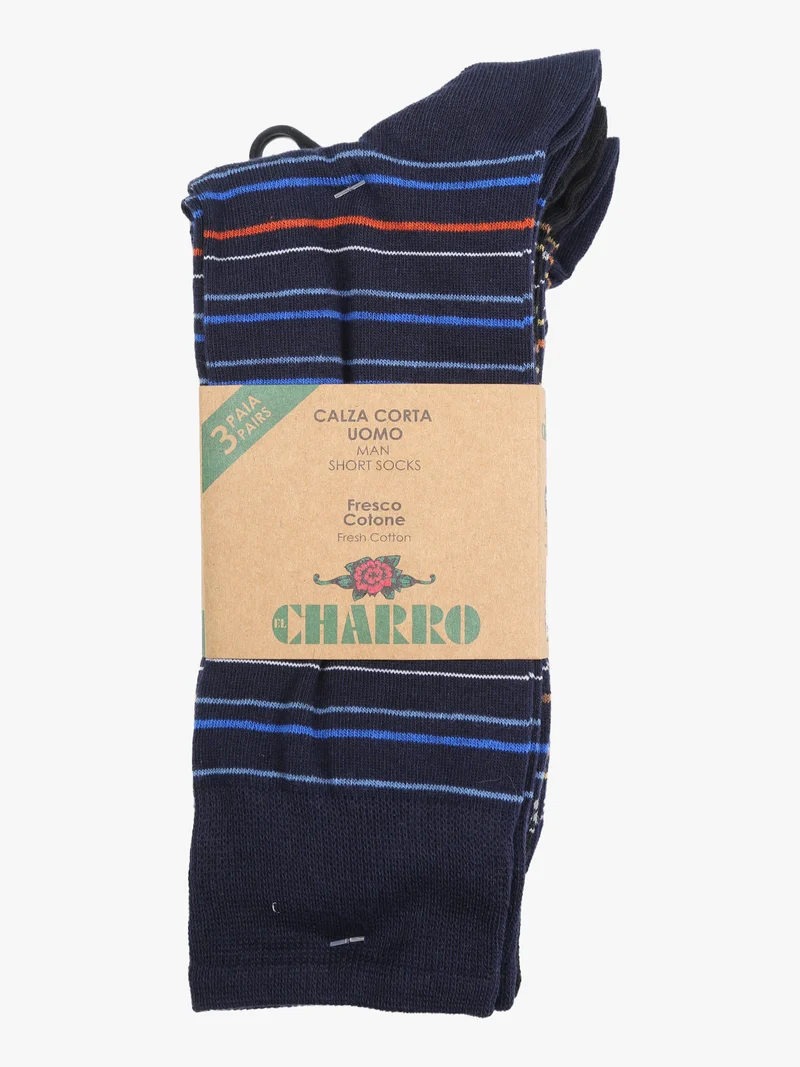 Confezione da 3 paia di calze corte a righe da uomo in cotone - nero