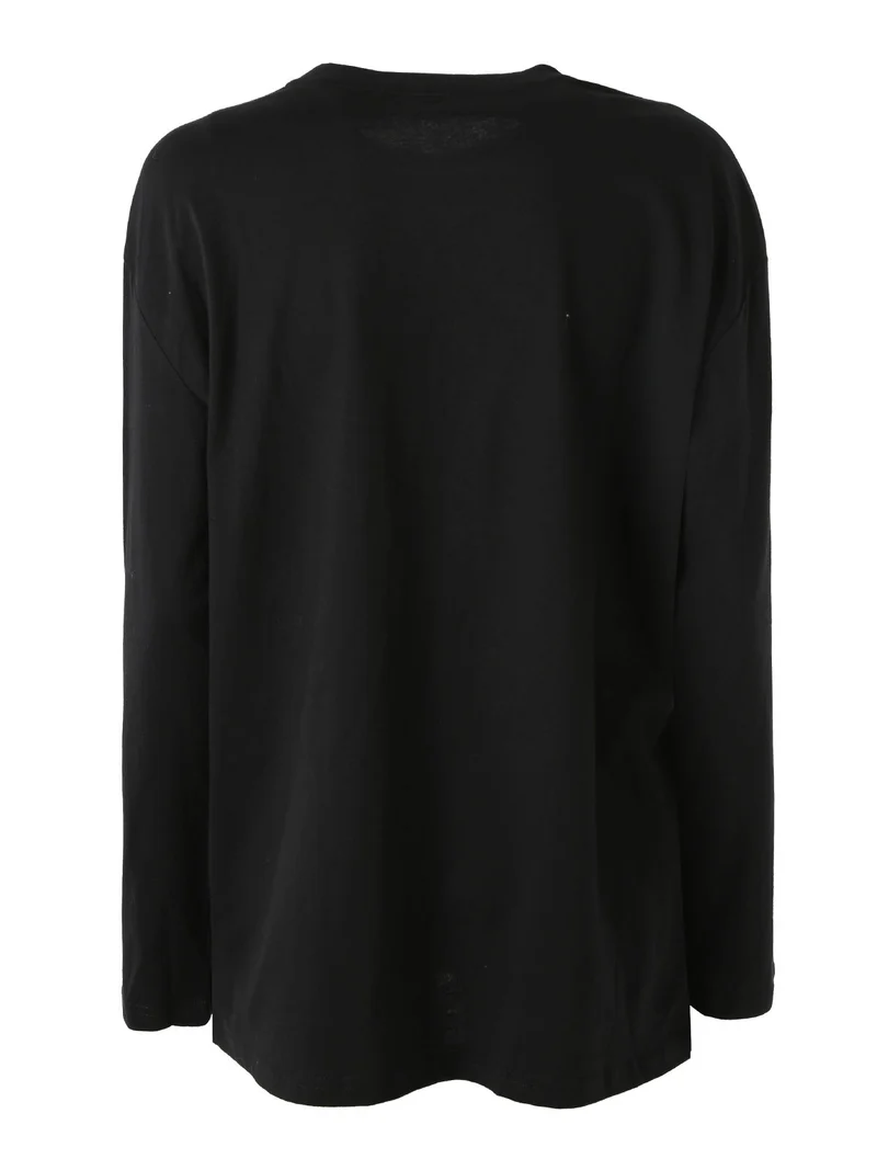 T-shirt a maniche lunghe da donna in cotone con stampa - nero