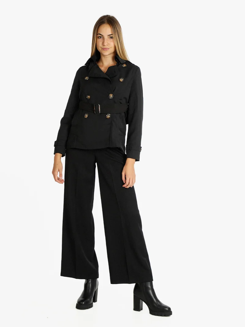 Trench corto donna con cintura - nero