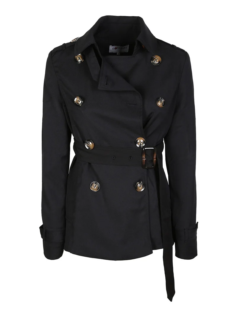 Trench corto donna con cintura - nero
