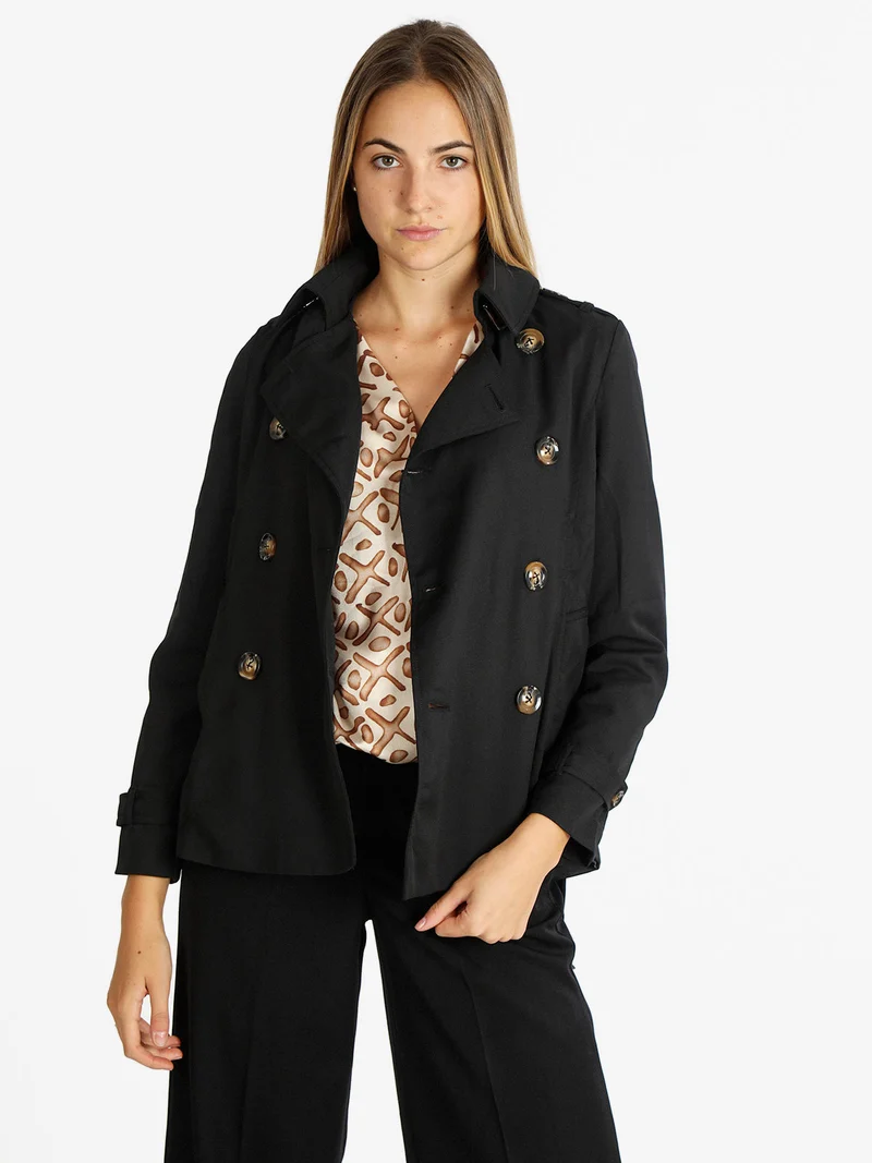 Trench corto donna con cintura - nero