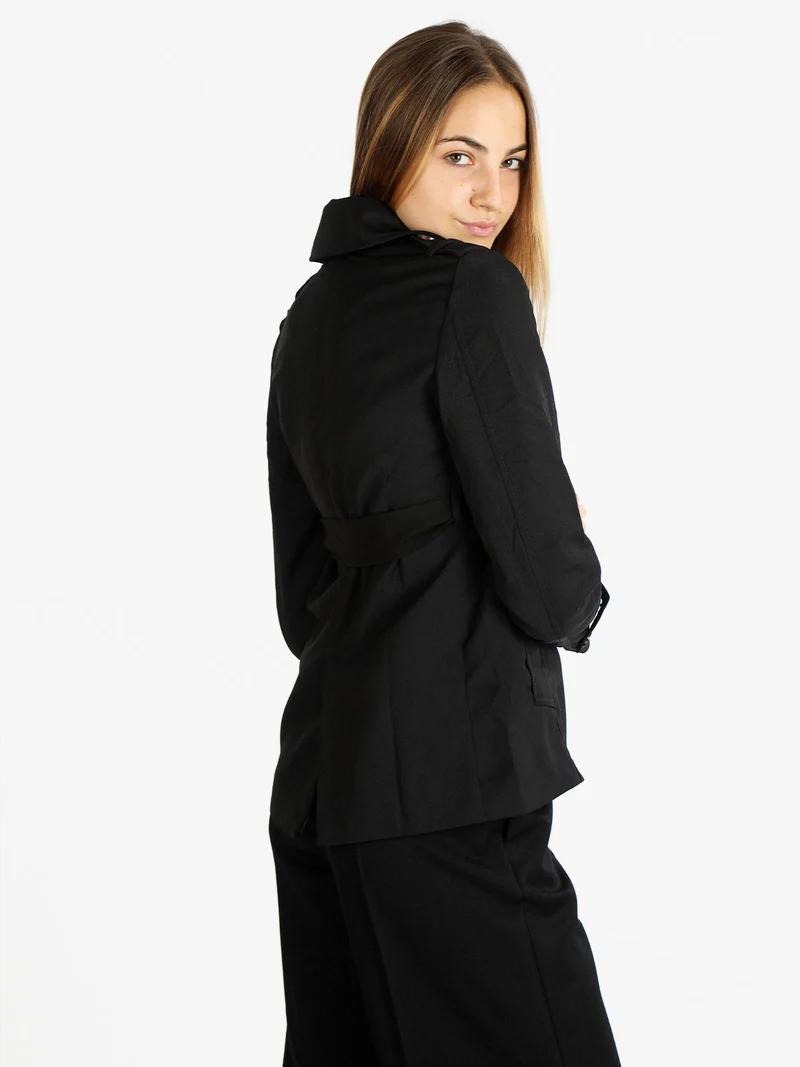Trench corto donna con cintura - nero