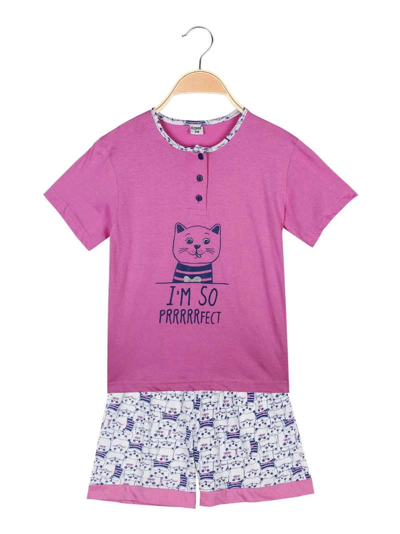 Pigiama corto in cotone 2 pezzi - fucsia