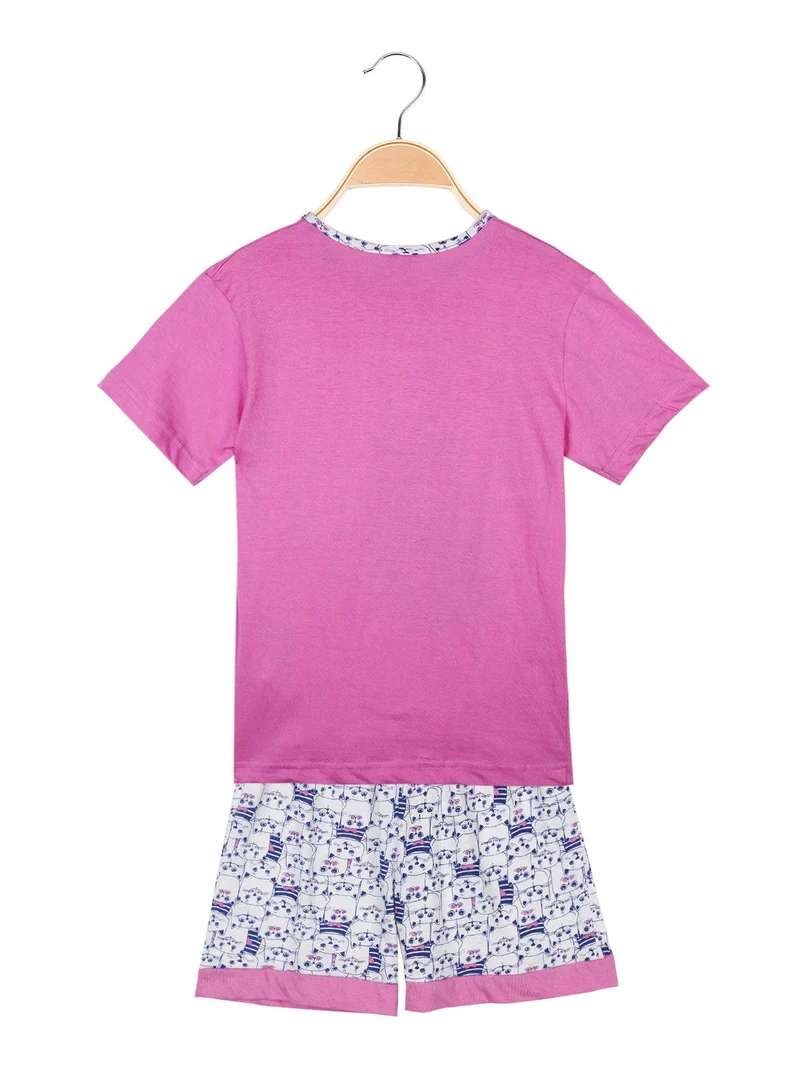 Pigiama corto in cotone 2 pezzi - fucsia