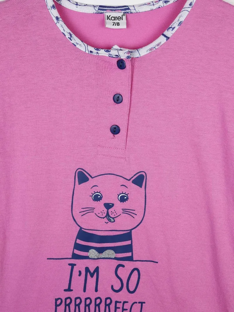 Pigiama corto in cotone 2 pezzi - fucsia