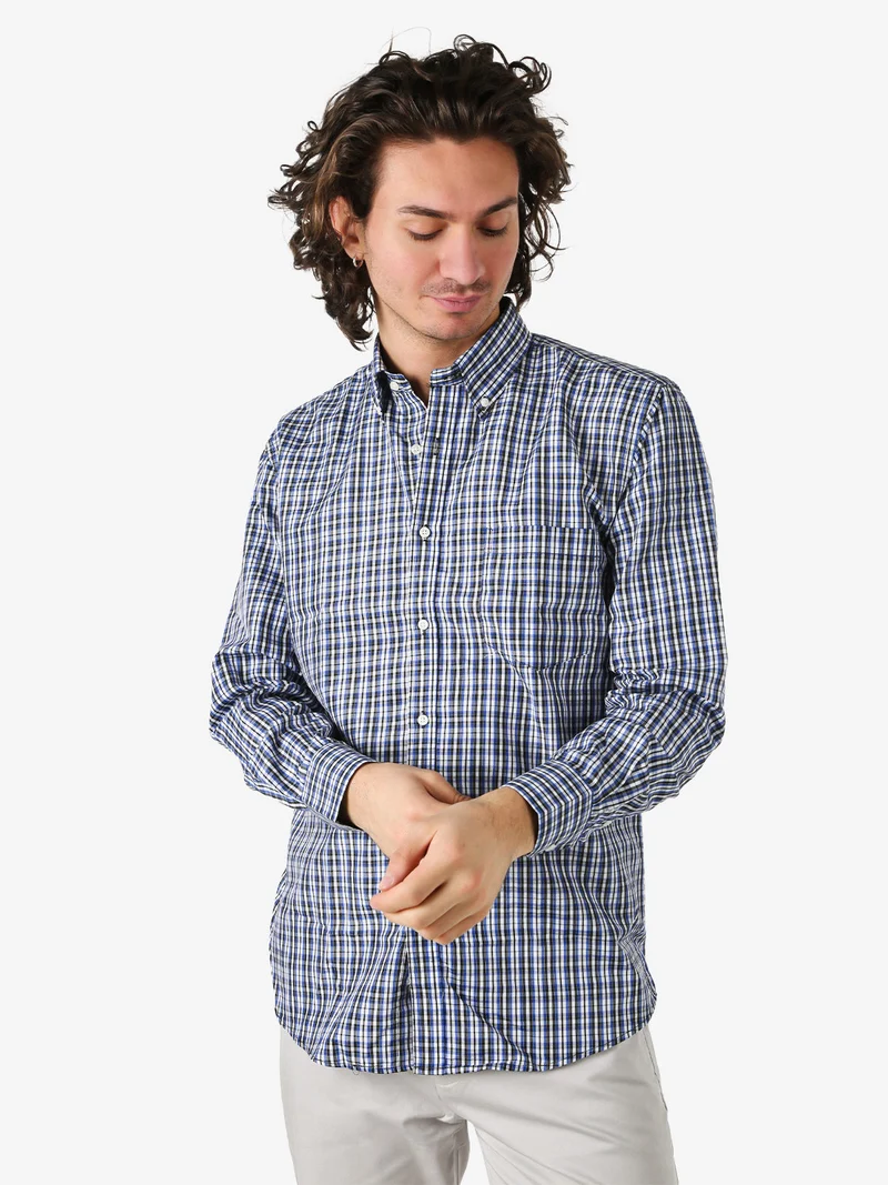 Camicia da uomo a quadretti con maniche lunghe - bluette