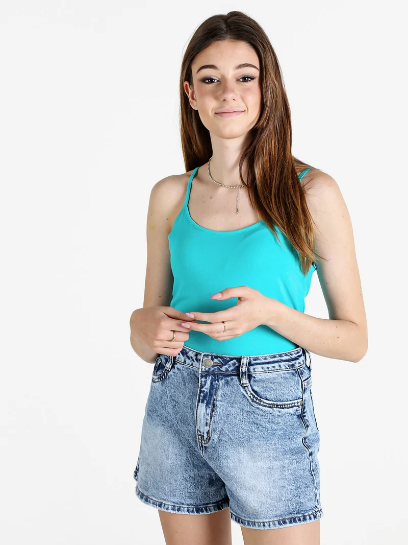 Top donna in cotone con spalline sottili - turchese
