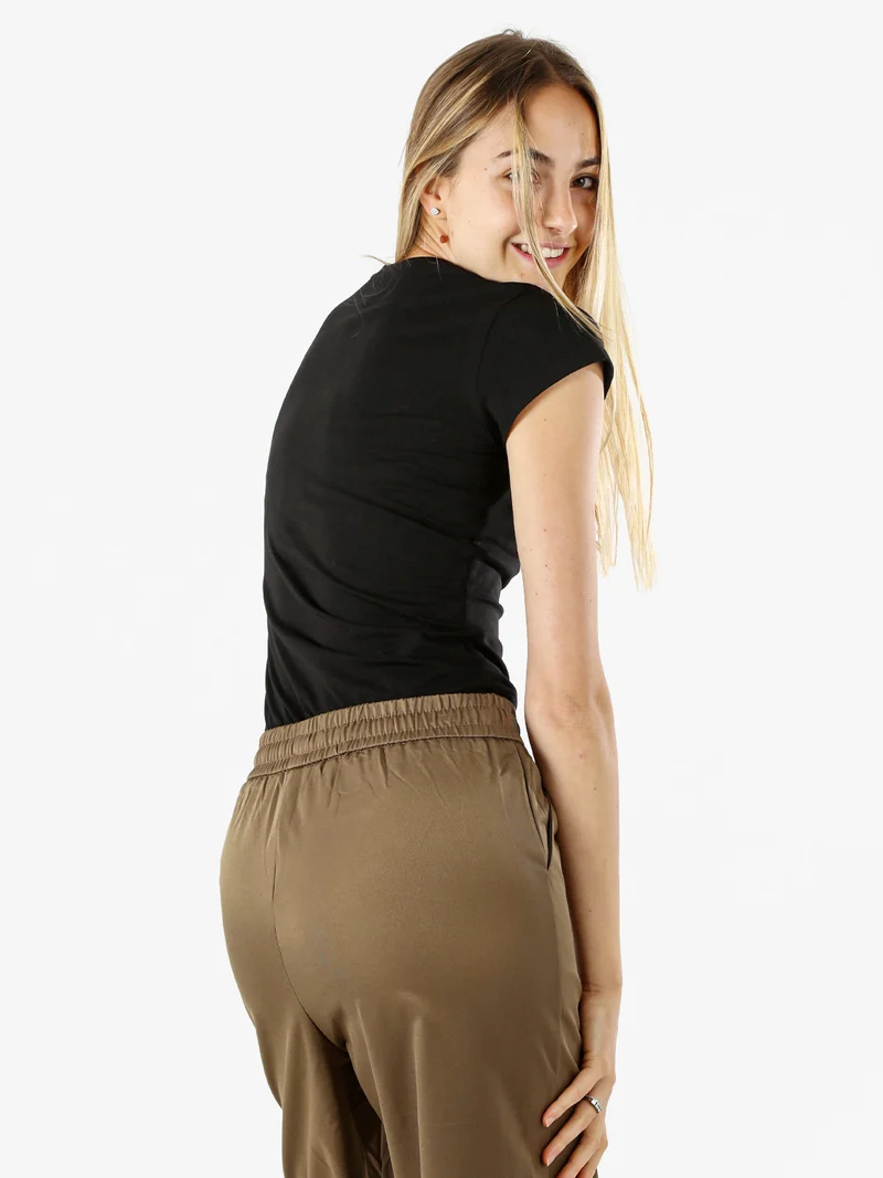 T-shirt donna in cotone con stampa e strass - nero