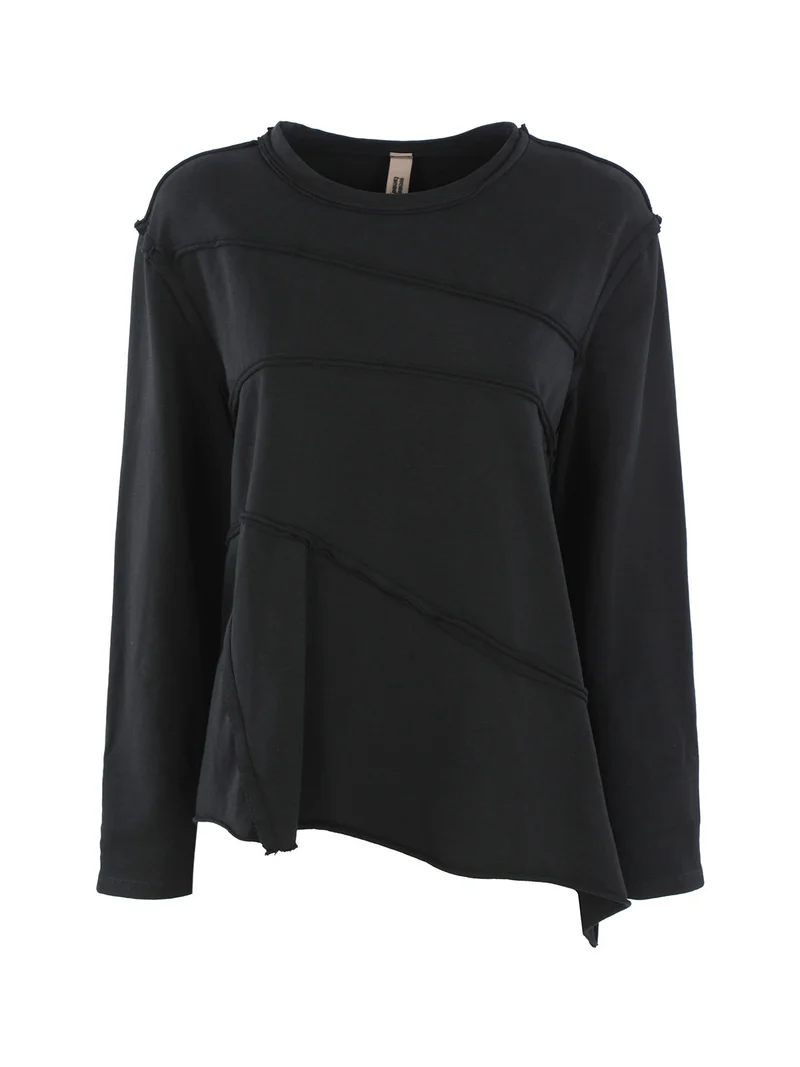 T-shirt donna oversize a manica lunga in cotone - nero