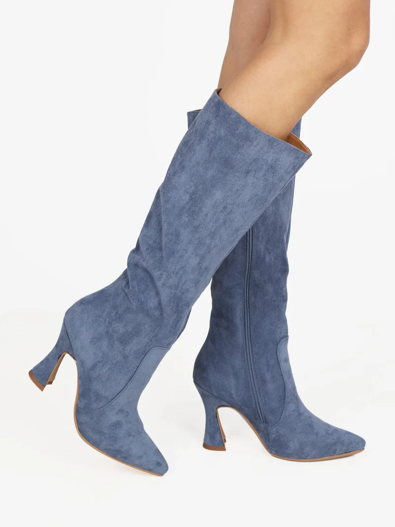 Stivali donna scamosciati a punta con tacco - jeans