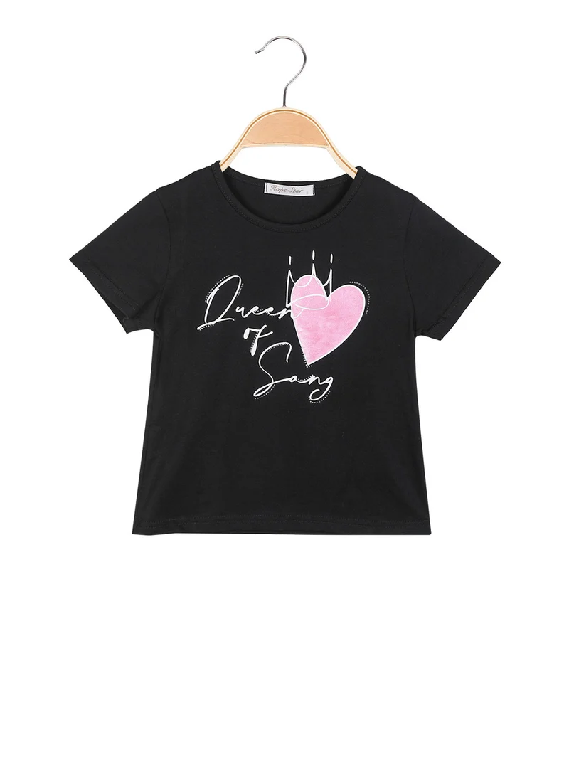 T-shirt da bambina con stampa e strass - nero