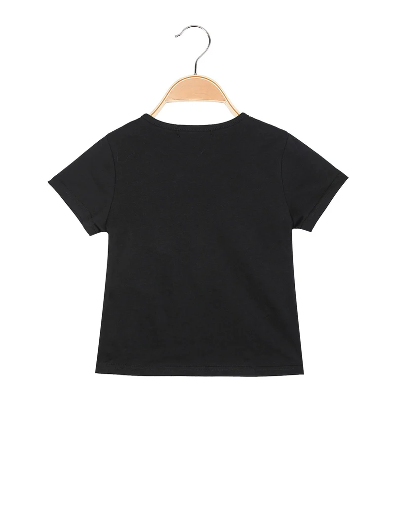 T-shirt da bambina con stampa e strass - nero