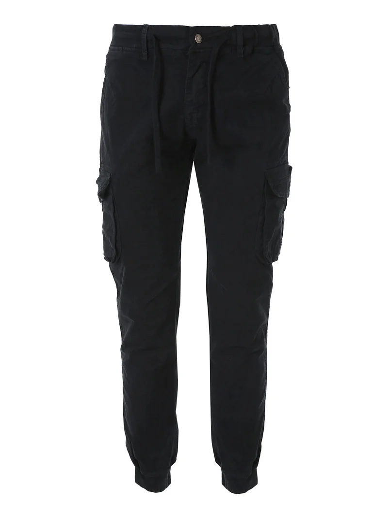 Pantaloni cargo da uomo in cotone con polsini - nero