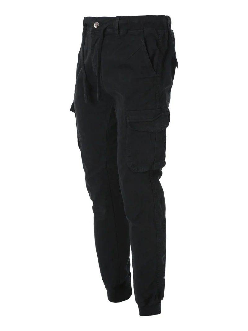 Pantaloni cargo da uomo in cotone con polsini - nero