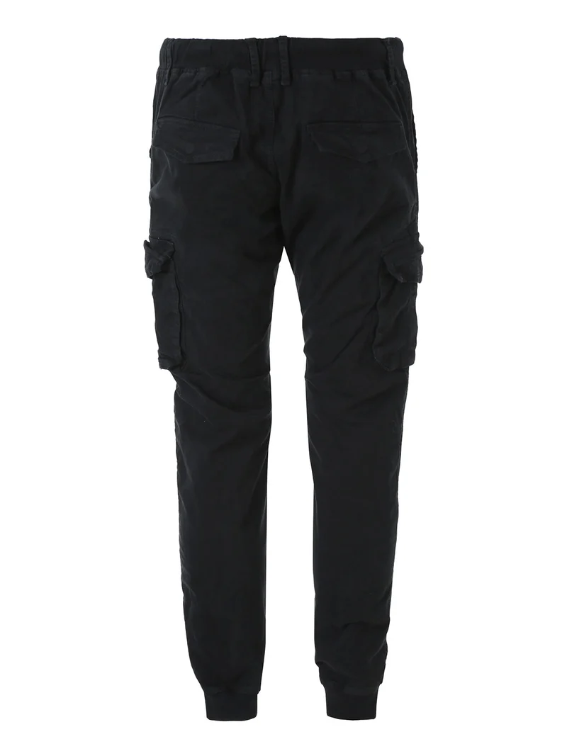 Pantaloni cargo da uomo in cotone con polsini - nero