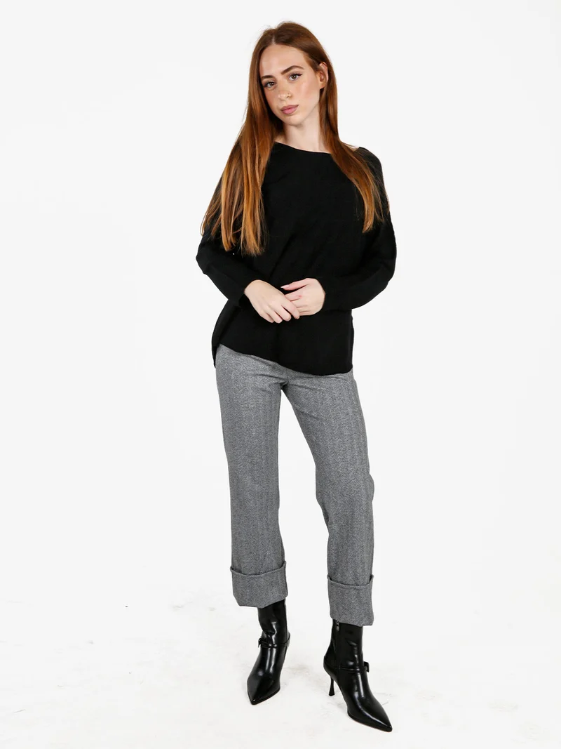 Pantaloni donna culotte cropped spigati - grigio