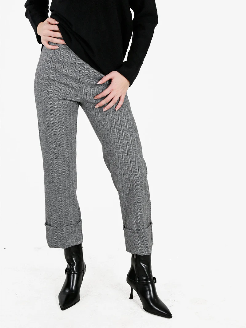 Pantaloni donna culotte cropped spigati - grigio