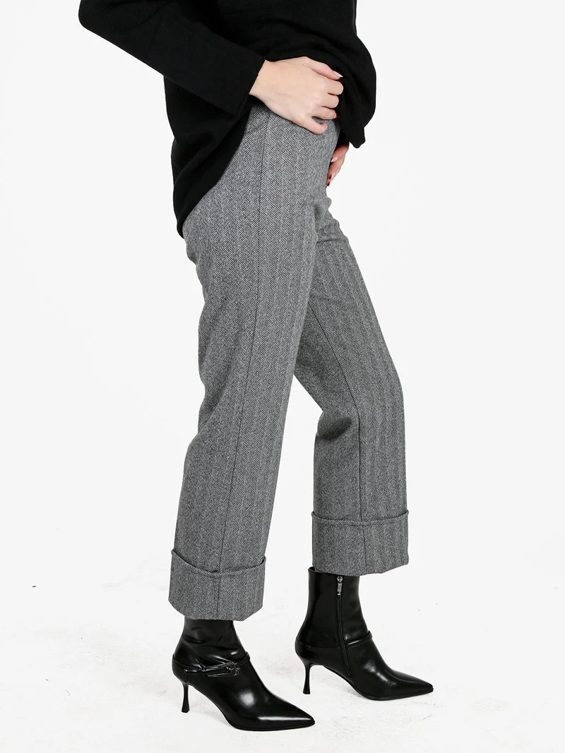 Pantaloni donna culotte cropped spigati - grigio