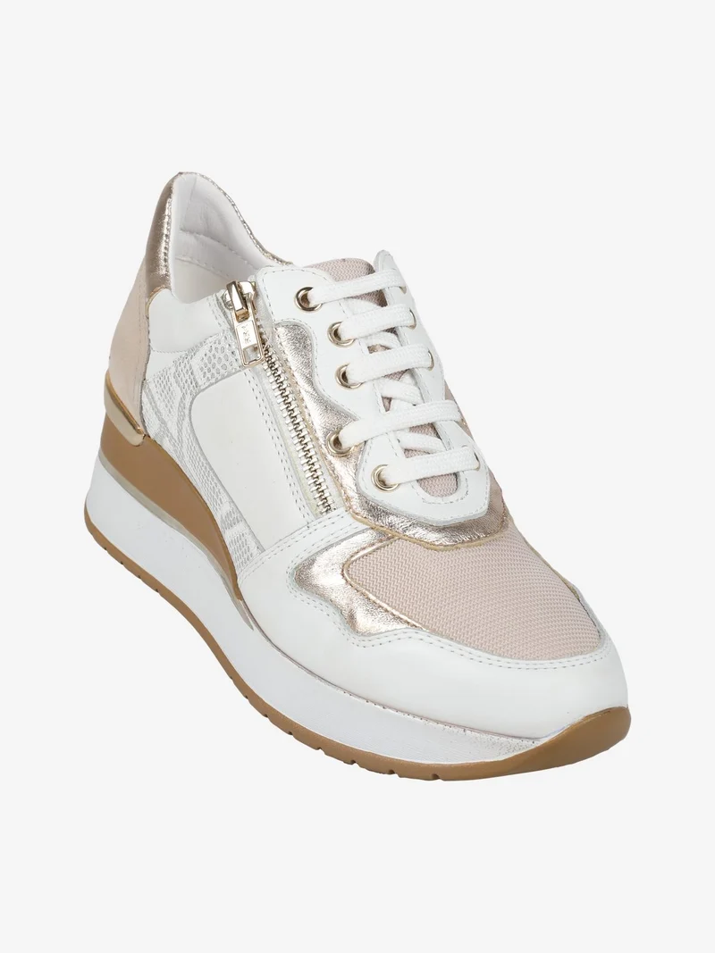 Sneakers in pelle da donna con zeppa - panna