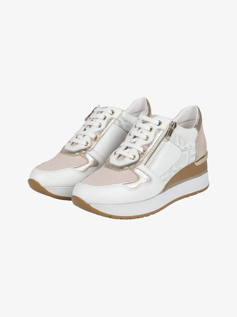 Sneakers in pelle da donna con zeppa - panna