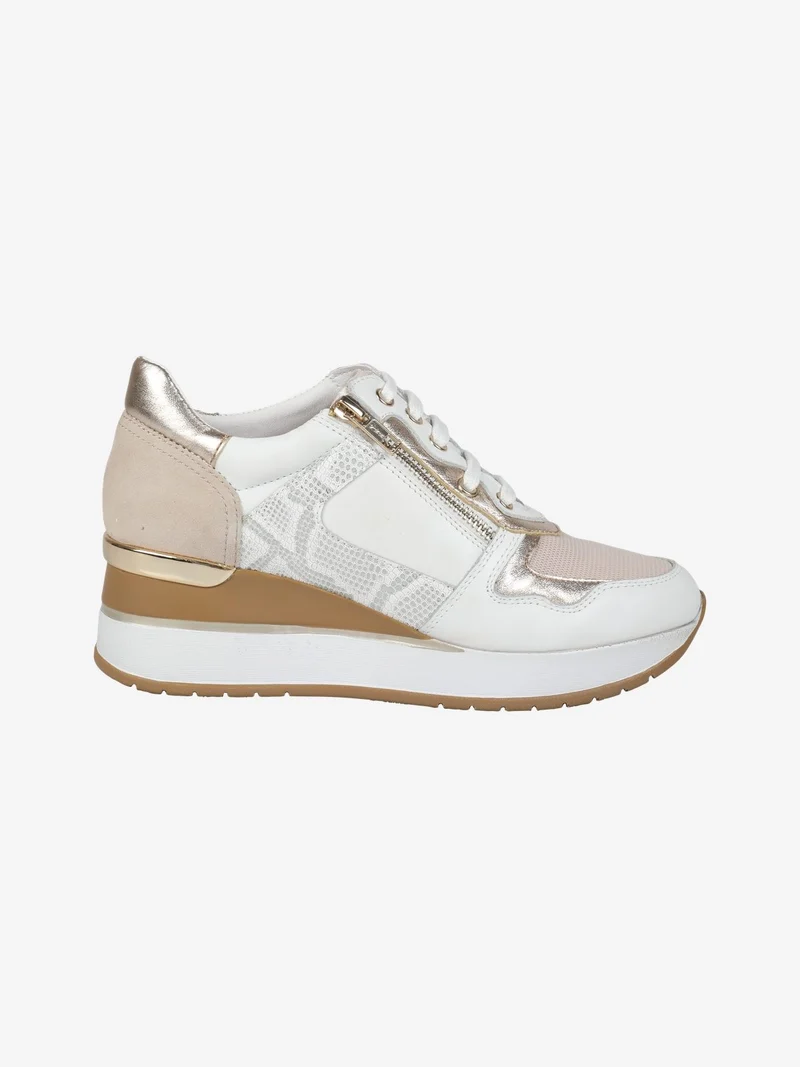 Sneakers in pelle da donna con zeppa - panna