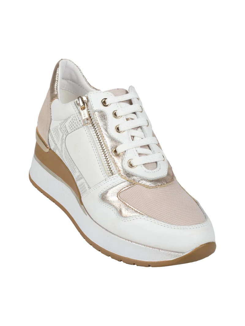 Sneakers in pelle da donna con zeppa - panna
