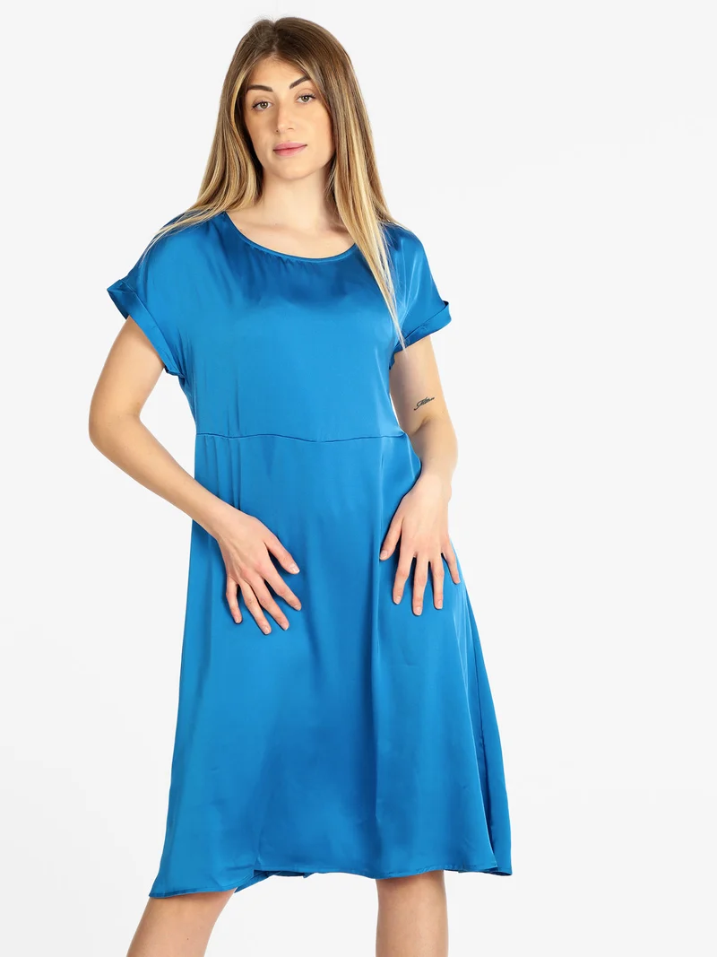 Abito donna effetto seta manica corta - blu