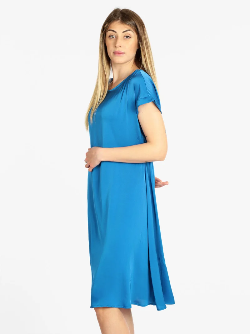 Abito donna effetto seta manica corta - blu