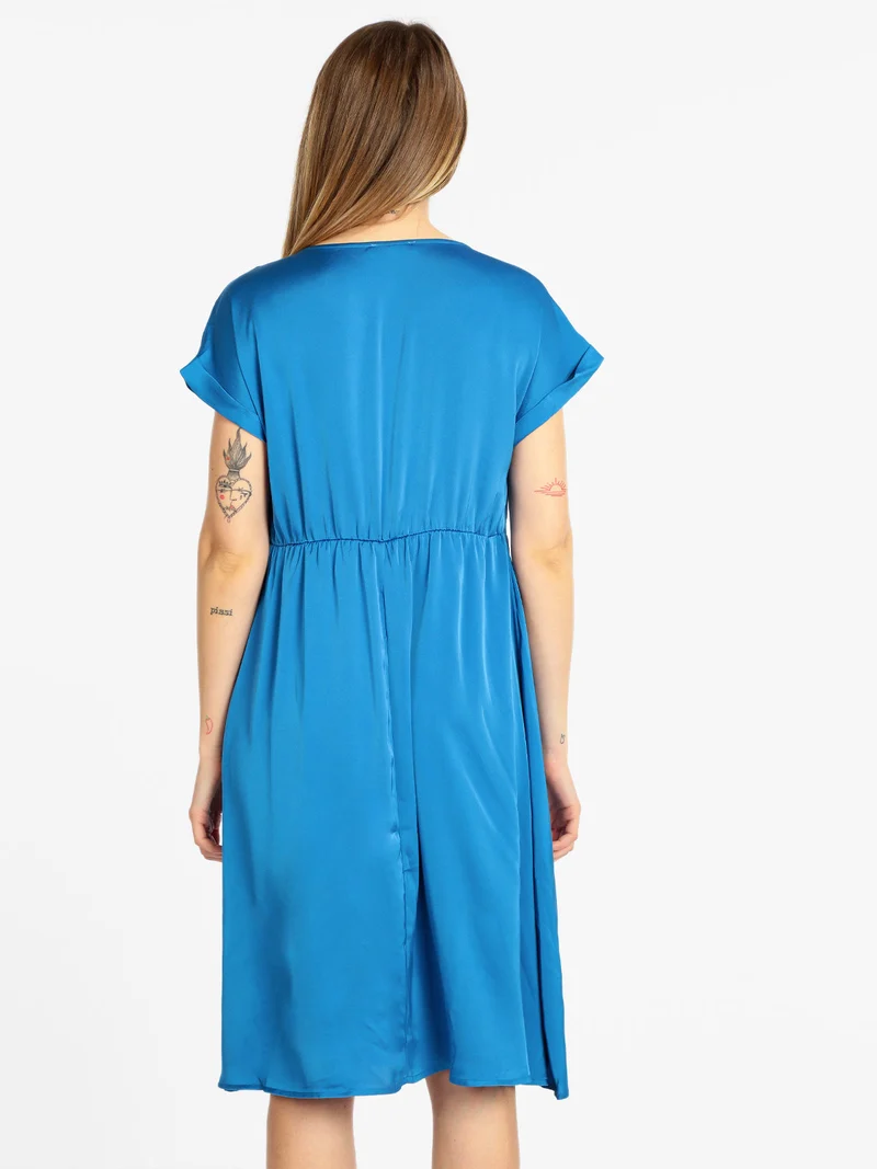 Abito donna effetto seta manica corta - blu