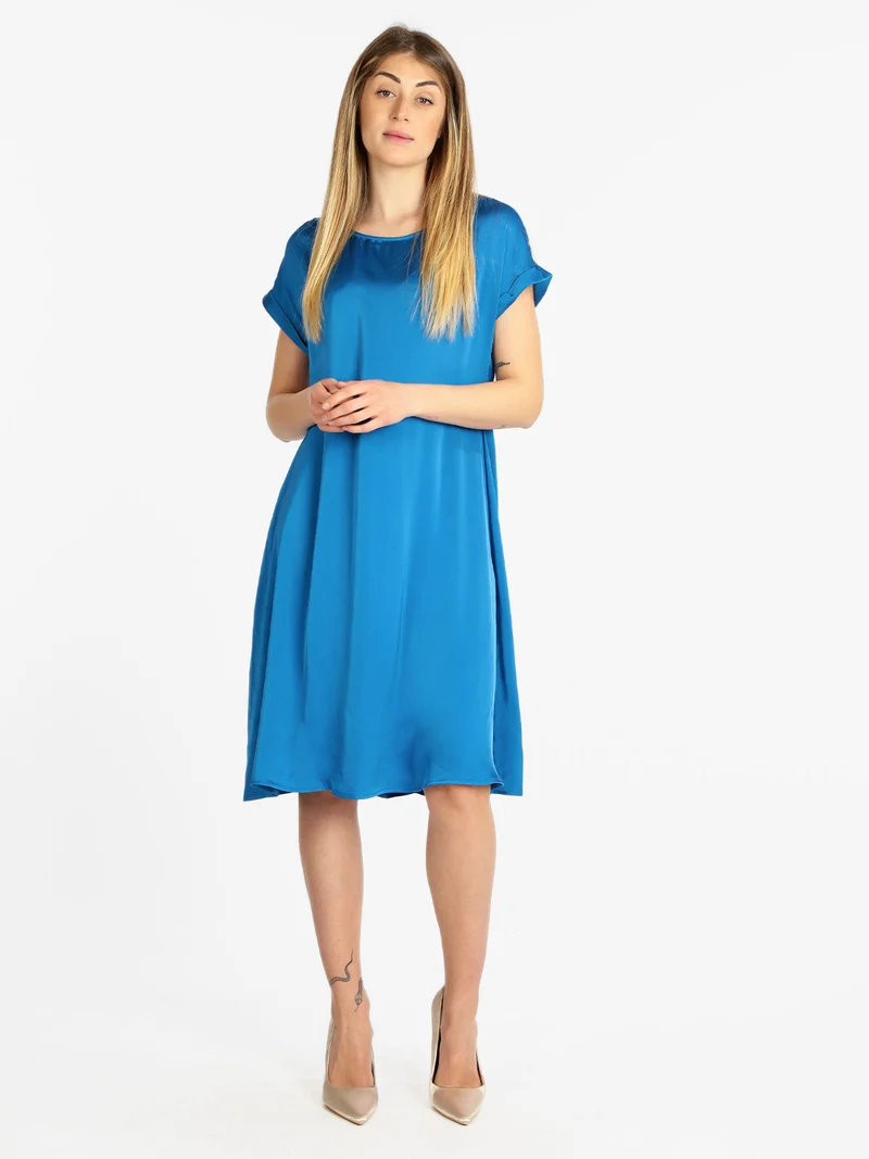 Abito donna effetto seta manica corta - blu