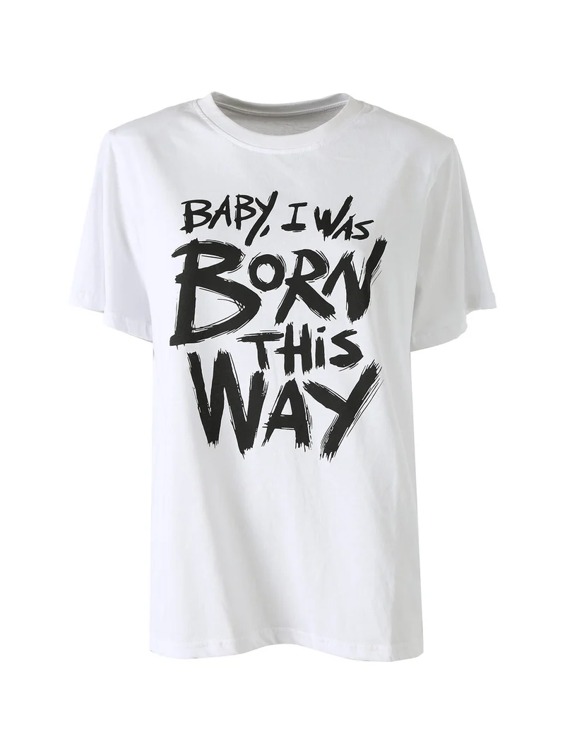 T-shirt donna oversize con spalline imbottite e stampa - bianco