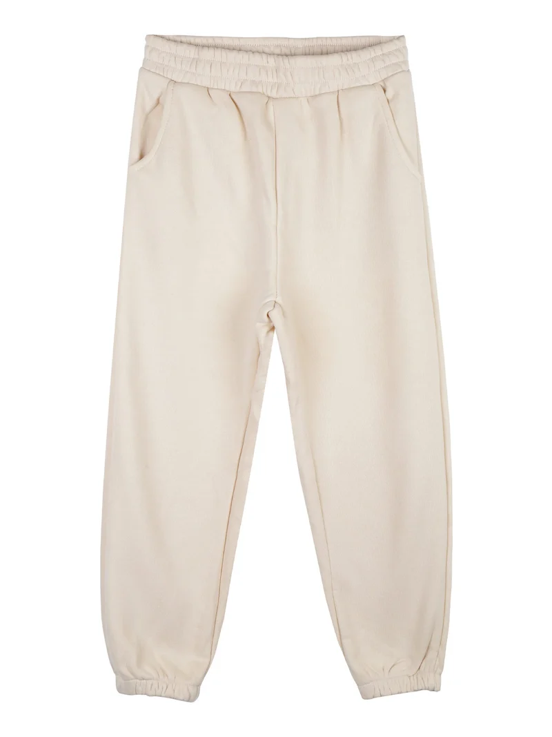 Completo tuta felpata da bambina 2 pezzi con cappuccio - beige