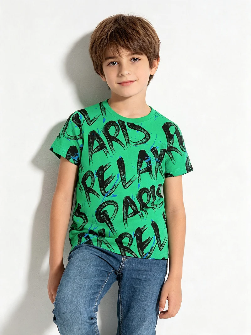 T-shirt manica corta da bambino con scritte - verde