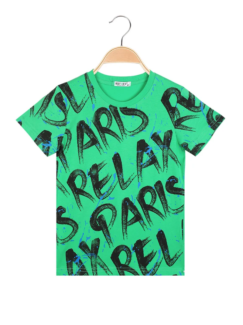T-shirt manica corta da bambino con scritte - verde
