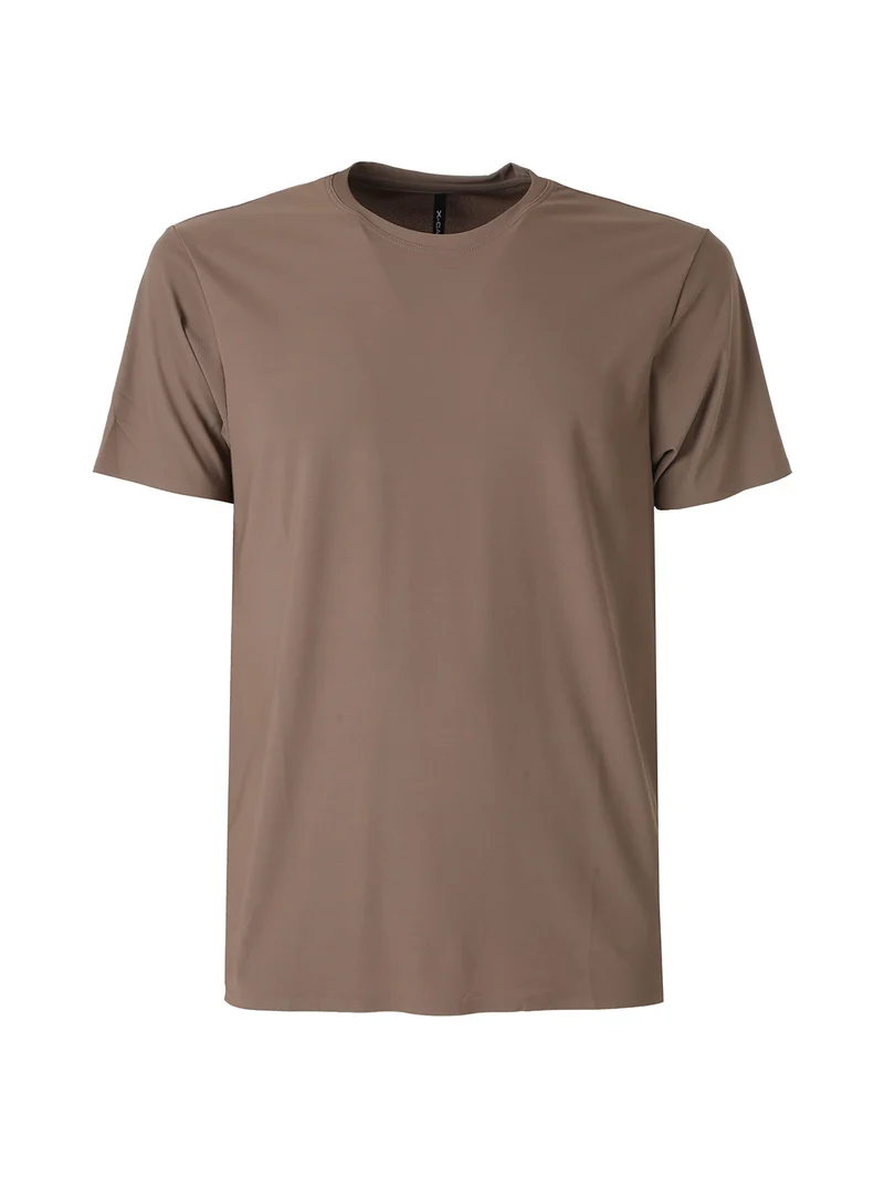 T-shirt girocollo da uomo in tessuto tecnico traspirante - marrone