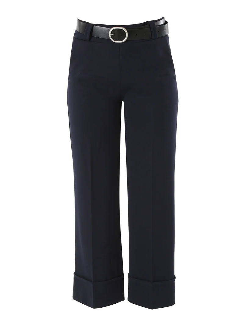 Pantaloni donna a gamba larga con cintura - blu scuro